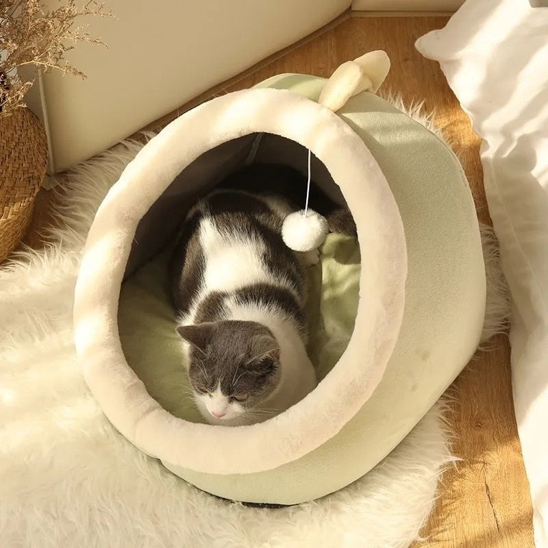 Sweet Cat Bed Warm Pet Basket Cozy Kitten Lounger Cushion Cat House Tent Very Soft Small Dog Mat Bag For Washable Cave Cats Beds